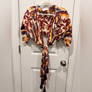FARM Rio Multi-Color Floral Print Scarf - Cream, Red, Yellow, Purple